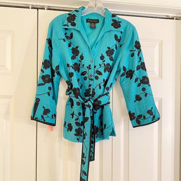 Teal Ladies Blazer -- 100% Silk - Picture 3 of 16